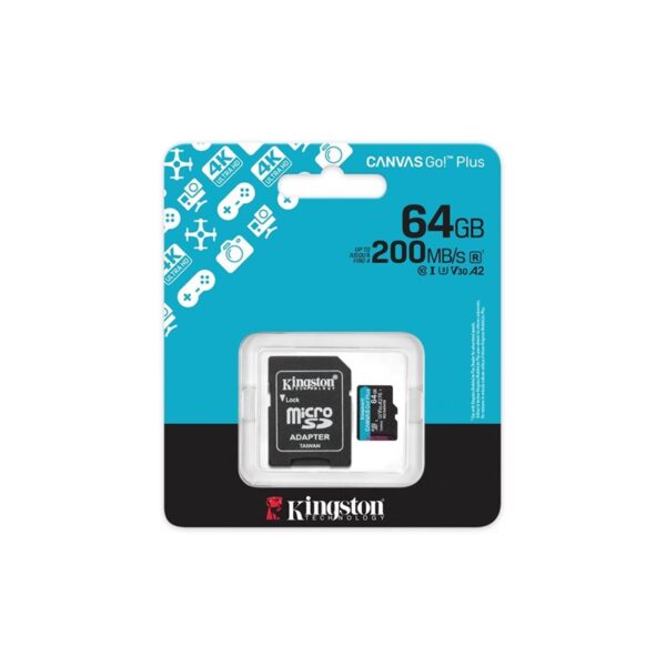 KINGSTON microSDXC Canvas Go Plus Gen4 200MB/s A2 U3 V30 Card + Adapter-muistikortti