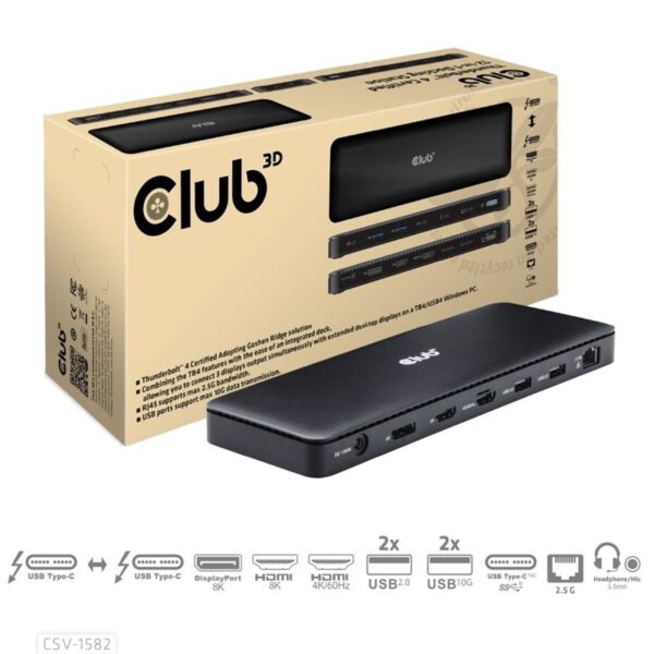 CLUB 3D Thunderbolt 4 Certified 12-in-1 Docking Station With 2xHDMI 1xDP and 2.5Gb Ethernet-telakka