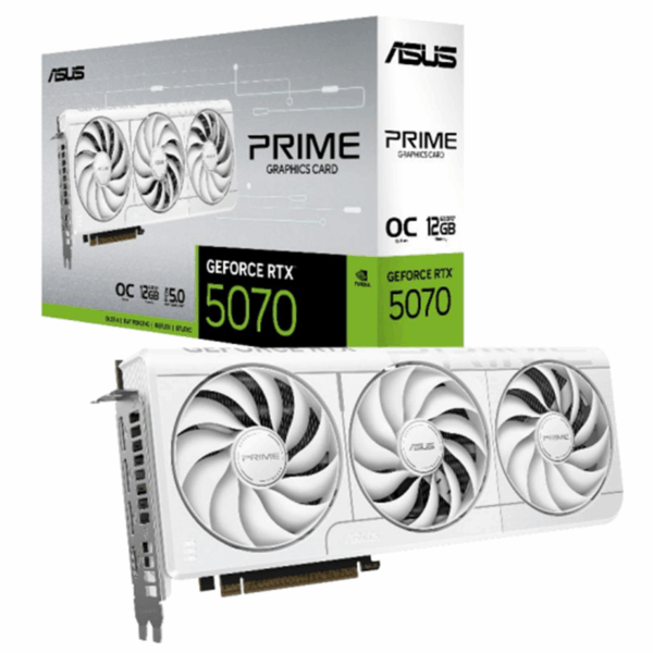 ASUS Prime GeForce RTX 5070 White OC Edition 12GB GDDR7 – PCIe 5.0, 2.5-slot Axial-tech, DLSS 4, SFF Gaming GPU
