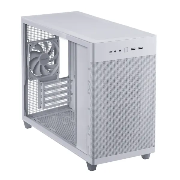 ASUS Prime AP201 Mesh TG White – mATX-kotelo, Karkaistu Lasi, 360 mm Jäähdytintuki, USB-C